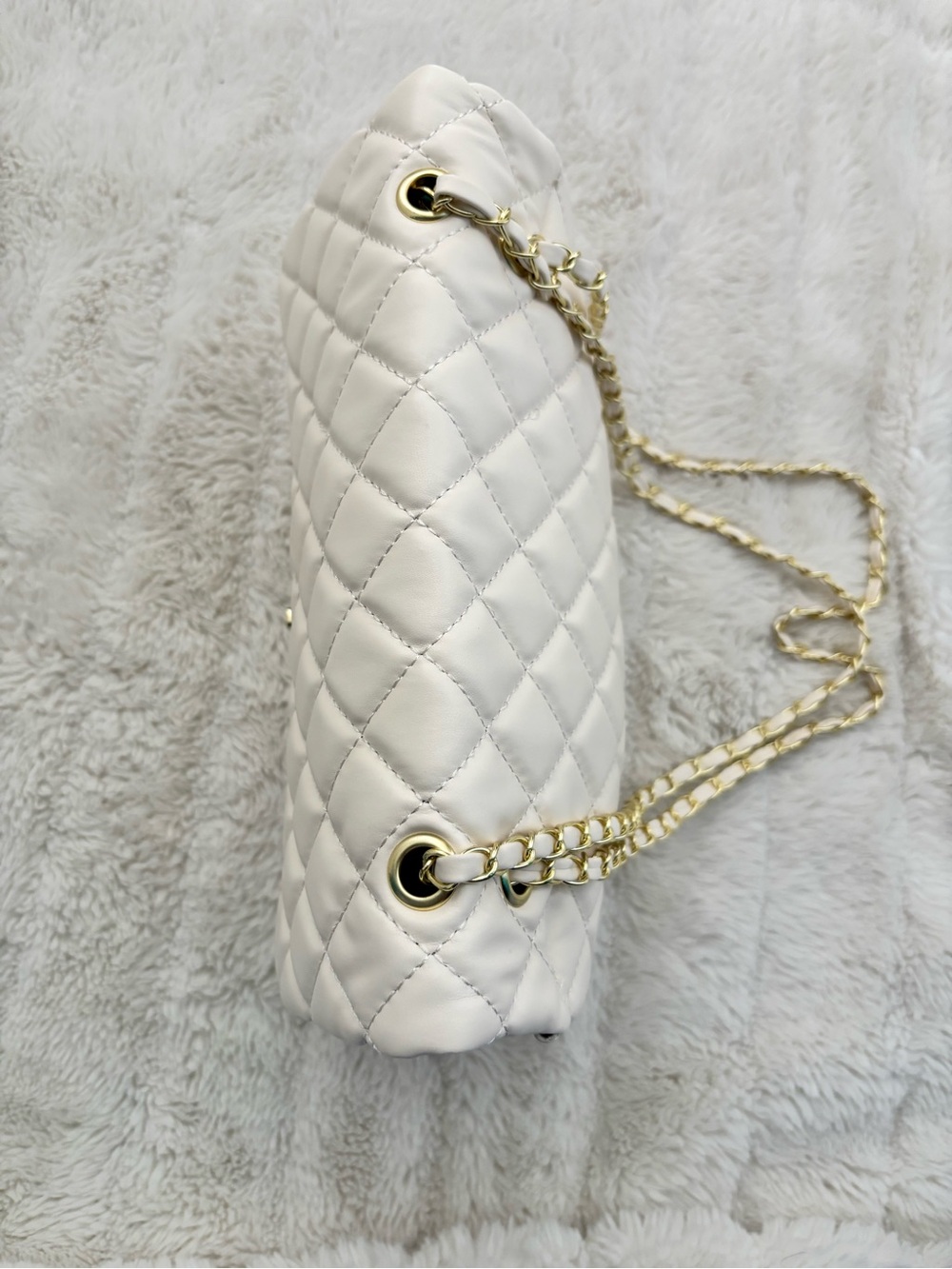 Cream Quilted Chain Shoulder Bag - Designer Style New - Picture 12 of 14